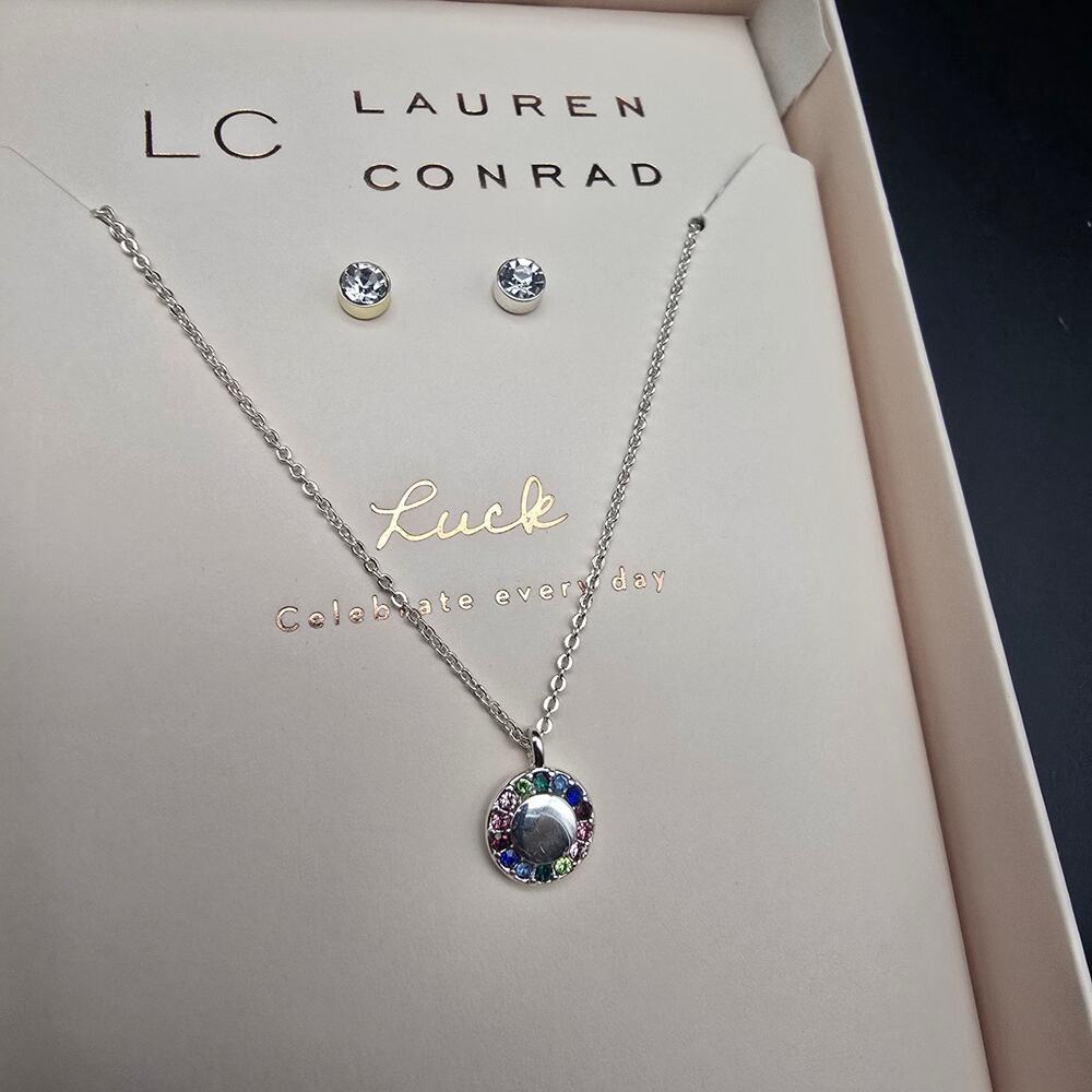 Lauren Conrad LC Luck Rhinestone Necklace Set Gift Box Dainty NIB Christmas
